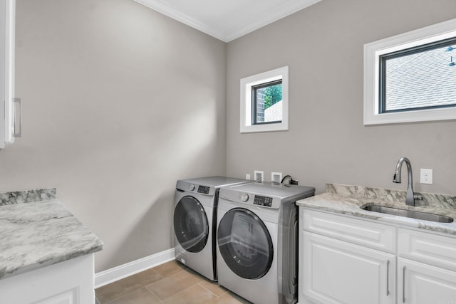 17 Cove Creek Pt, Little Rock, AR 72211 - laundry room with washing machine and dryer, cabinet space, baseboards, and crown molding
