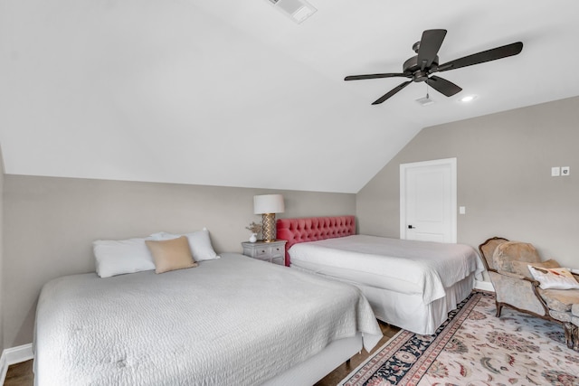 17 Cove Creek Pt, Little Rock, AR 72211 - bedroom featuring lofted ceiling, ceiling fan, baseboards, wood finished floors, and recessed lighting
