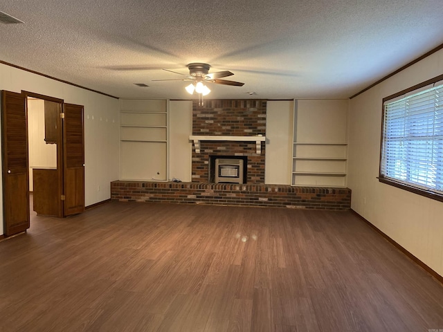 307 Clark Rd, White Hall, AR 71602 - unfurnished living room featuring ceiling fan, wood finished floors, a textured ceiling, baseboards, and crown molding