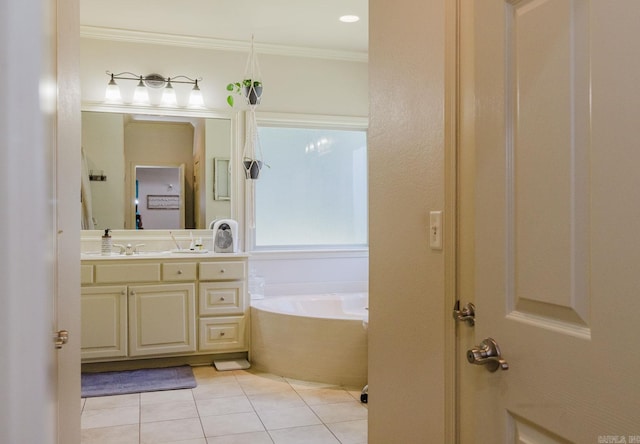 51 Waters Edge Dr, Little Rock, AR 72204 - bathroom featuring crown molding, tile patterned flooring, a bath, and vanity