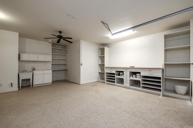 134 Myrick Ln, Hot Springs, AR 71913 - unfurnished living room with dark aggregate flooring and ceiling fan