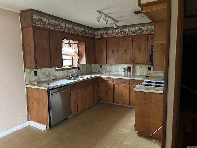 18 Garland Spgs, Mount Vernon, AR 72111 - kitchen featuring dishwasher, a sink, a textured ceiling, light countertops, and track lighting