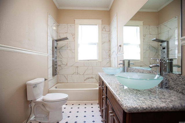 1409 Allis St, Little Rock, AR 72204 - full bathroom featuring double vanity, tile patterned floors, toilet, tub / shower combination, and ornamental molding