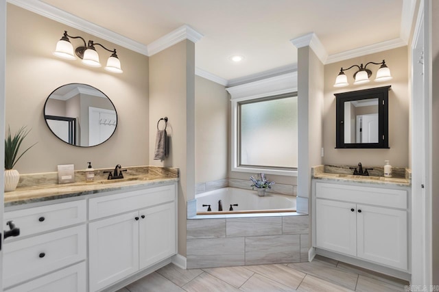 641 Lucy Ln, Alexander, AR 72002 - full bathroom with ornamental molding, two vanities, and a garden tub