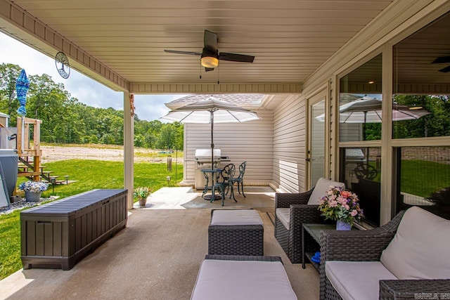 641 Lucy Ln, Alexander, AR 72002 - view of patio / terrace featuring ceiling fan and an outdoor hangout area