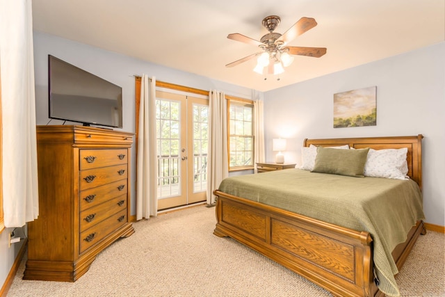 221 Skyline Dr, Greers Ferry, AR 72067 - bedroom with light colored carpet, access to outside, and ceiling fan