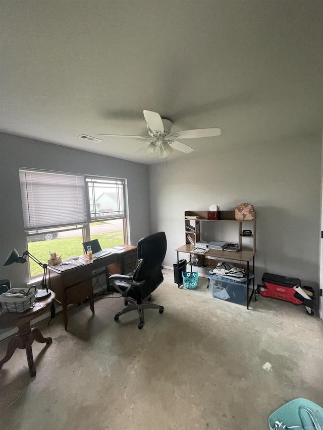 103 Sunflower Ln, Beebe, AR 72012 - office space featuring ceiling fan and unfinished concrete floors