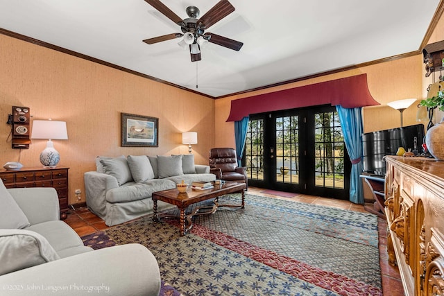 1920 Airpark Rd, Wynne, AR 72396 - tiled living room featuring ceiling fan and crown molding