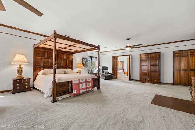 1920 Airpark Rd, Wynne, AR 72396 - carpeted bedroom featuring crown molding, baseboards, and a ceiling fan