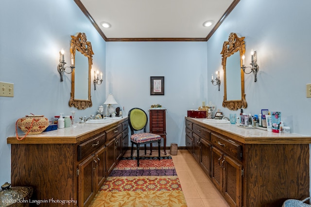 1920 Airpark Rd, Wynne, AR 72396 - bathroom featuring ornamental molding, vanity, tile patterned flooring, and baseboards