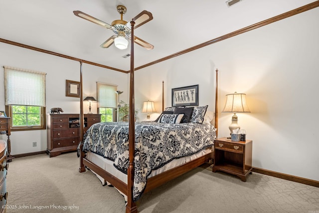 1920 Airpark Rd, Wynne, AR 72396 - bedroom featuring carpet floors, ornamental molding, baseboards, and a ceiling fan