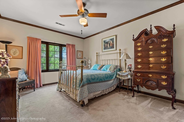 1920 Airpark Rd, Wynne, AR 72396 - bedroom with carpet, baseboards, ornamental molding, and ceiling fan