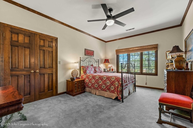 1920 Airpark Rd, Wynne, AR 72396 - carpeted bedroom with baseboards, ornamental molding, and a ceiling fan