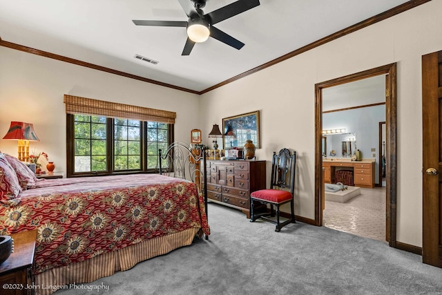 1920 Airpark Rd, Wynne, AR 72396 - bedroom with carpet floors, crown molding, ensuite bathroom, ceiling fan, and baseboards