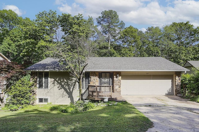 29 Flintwood Dr, Little Rock, AR 72227 - view of front of property with an attached garage, concrete driveway, a front lawn, and stone siding