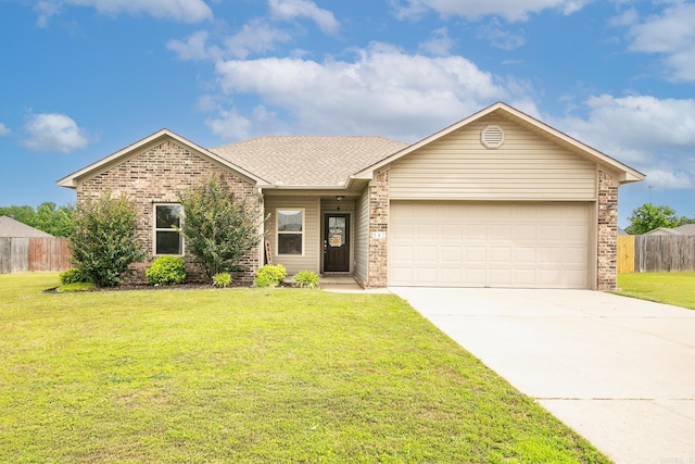 142 Peach St, Austin, AR 72007 - ranch-style home featuring concrete driveway, an attached garage, brick siding, and a shingled roof