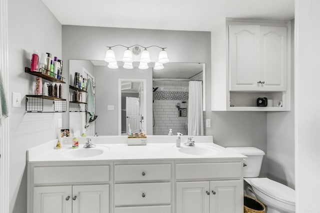 142 Peach St, Austin, AR 72007 - bathroom featuring toilet, tiled shower, and double vanity