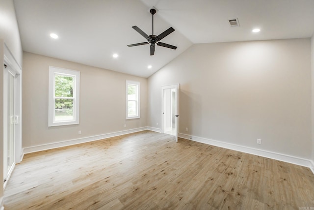912 Lakeshore Dr, Heber Springs, AR 72543 - unfurnished bedroom with light wood-type flooring, lofted ceiling, baseboards, recessed lighting, and a ceiling fan