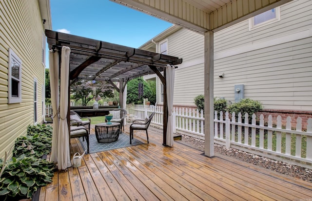 12420 Brodie Creek Trl, Little Rock, AR 72211 - wooden deck with a pergola, fence, and an outdoor living space