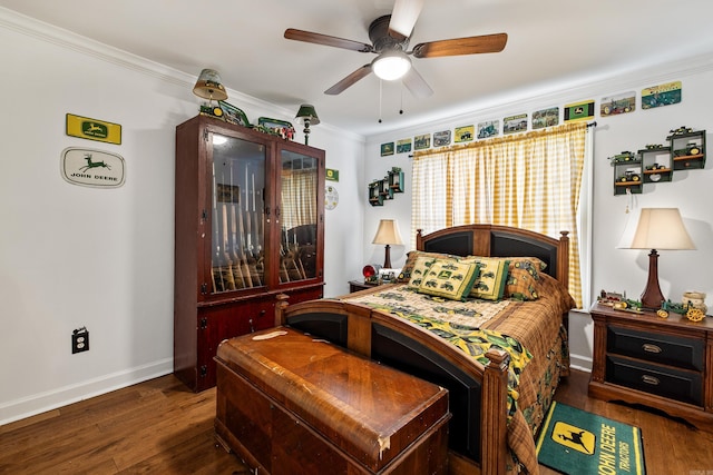 2724 Crooked Stick Dr, Benton, AR 72015 - bedroom with wood finished floors, ornamental molding, baseboards, and ceiling fan