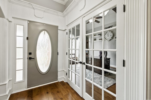 2724 Crooked Stick Dr, Benton, AR 72015 - foyer with dark wood-type flooring, a ceiling fan, ornamental molding, healthy amount of natural light, and french doors