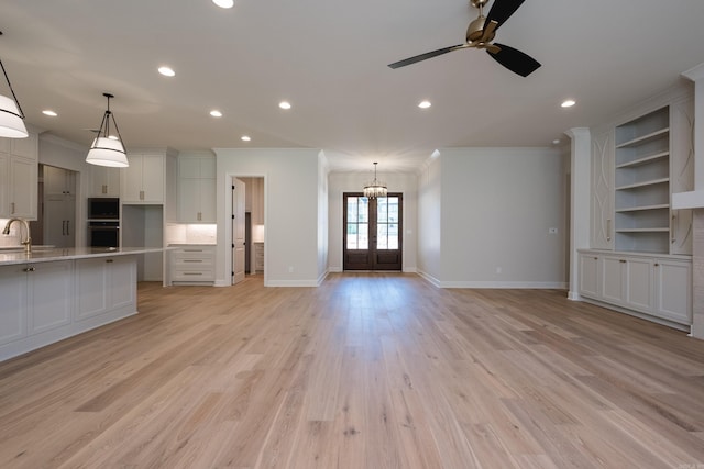 20 Abington Ct, Little Rock, AR 72223 - unfurnished living room featuring crown molding, ceiling fan, recessed lighting, baseboards, and light wood-style flooring