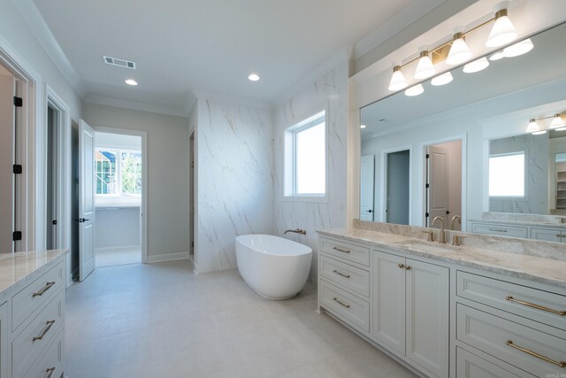 20 Abington Ct, Little Rock, AR 72223 - bathroom featuring a soaking tub, vanity, crown molding, and recessed lighting