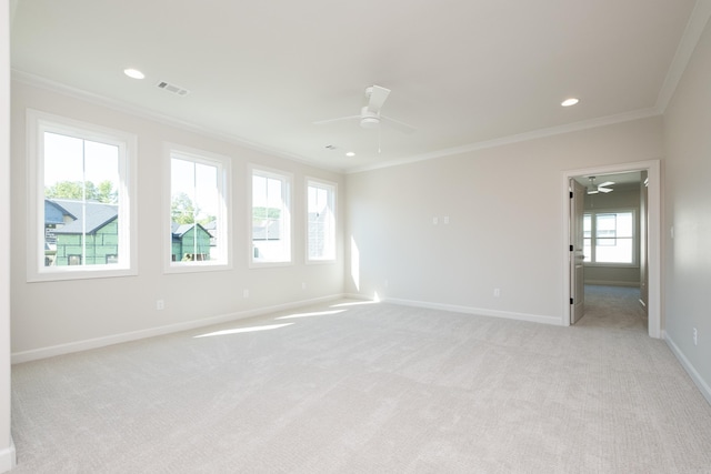 20 Abington Ct, Little Rock, AR 72223 - empty room with a ceiling fan, ornamental molding, light colored carpet, baseboards, and recessed lighting