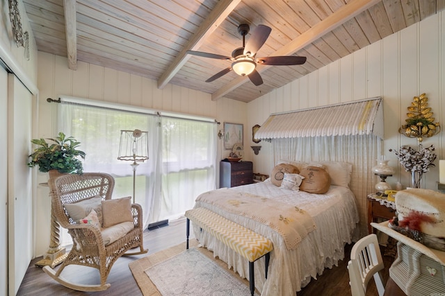 107 W Sunset, Sheridan, AR 72150 - bedroom with wood finished floors, wooden ceiling, and ceiling fan