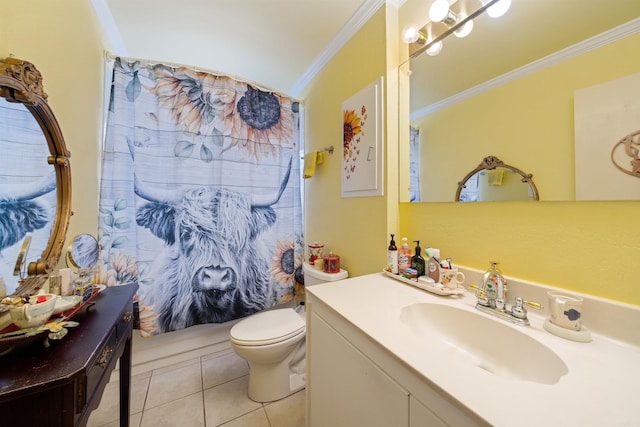 107 W Sunset, Sheridan, AR 72150 - full bath featuring tile patterned floors, ornamental molding, vanity, and toilet
