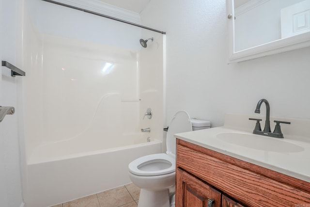 bathroom featuring toilet, tile patterned flooring, shower / bath combination, and vanity