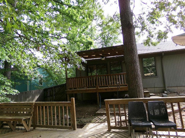 14301 Ridgewood, Little Rock, AR 72211 - wooden deck featuring ceiling fan and fence