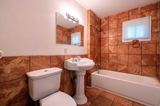 3815 Bruno Rd, Little Rock, AR 72209 - bathroom with tile walls, toilet, shower / bath combination, and tile patterned floors