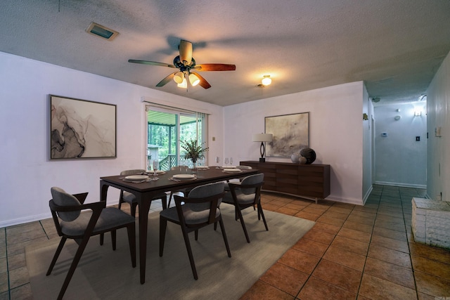 3815 Bruno Rd, Little Rock, AR 72209 - tiled dining room with a textured ceiling, ceiling fan, and baseboards