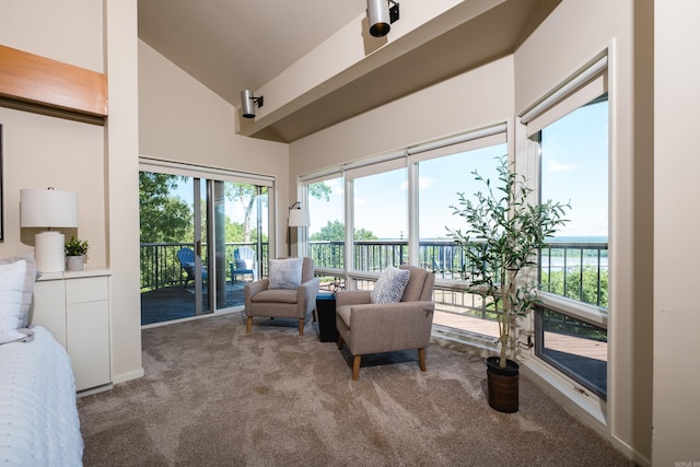 1 Rivers Edge Dr, Little Rock, AR 72227 - sunroom featuring carpet floors and high vaulted ceiling