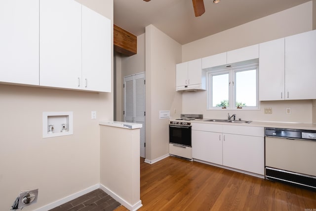 1 Rivers Edge Dr, Little Rock, AR 72227 - kitchen featuring white appliances, a sink, a ceiling fan, and light countertops
