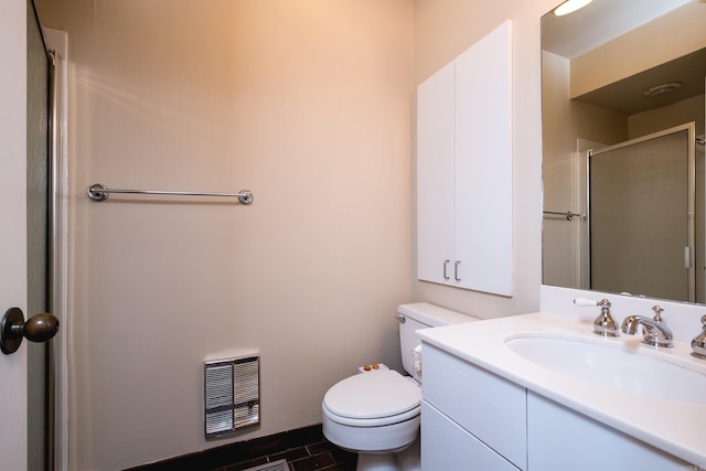 1 Rivers Edge Dr, Little Rock, AR 72227 - bathroom featuring an enclosed shower, toilet, vanity, and wood finished floors