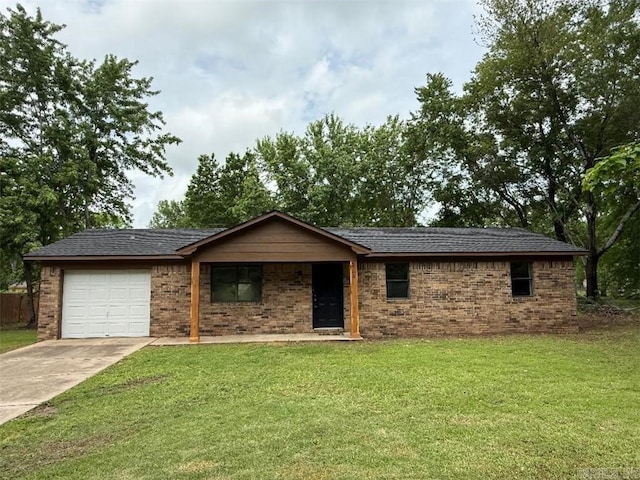 3705 E 6th St, Russellville, AR 72802 - ranch-style house featuring a garage, concrete driveway, a front yard, and brick siding