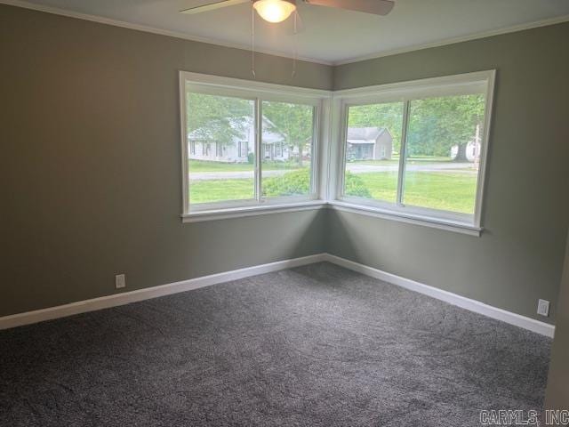 307 E 5th St, Carlisle, AR 72024 - carpeted spare room with a ceiling fan, crown molding, healthy amount of natural light, and baseboards