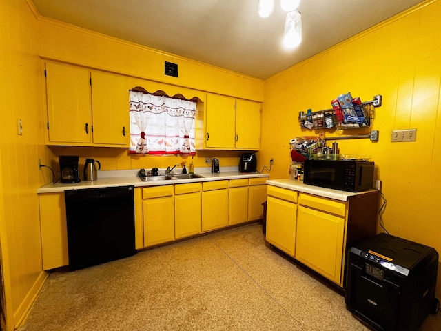 96 E Lakeshore Dr, Cherokee Village, AR 72529 - kitchen with black appliances, light countertops, a sink, and crown molding