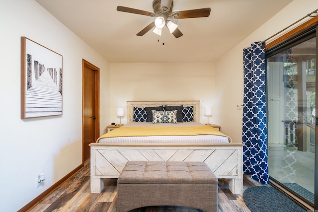 36 Lequita Pl, Hot Springs Village, AR 71909 - bedroom featuring wood finished floors, baseboards, access to outside, and a ceiling fan