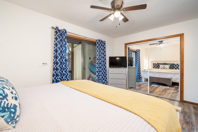 36 Lequita Pl, Hot Springs Village, AR 71909 - bedroom with wood finished floors, a ceiling fan, a closet, and baseboards