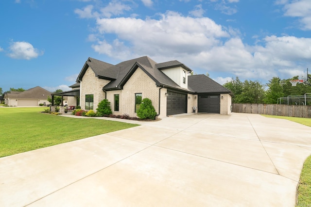 view of front of home with driveway, a garage, brick siding, and a shingled roof