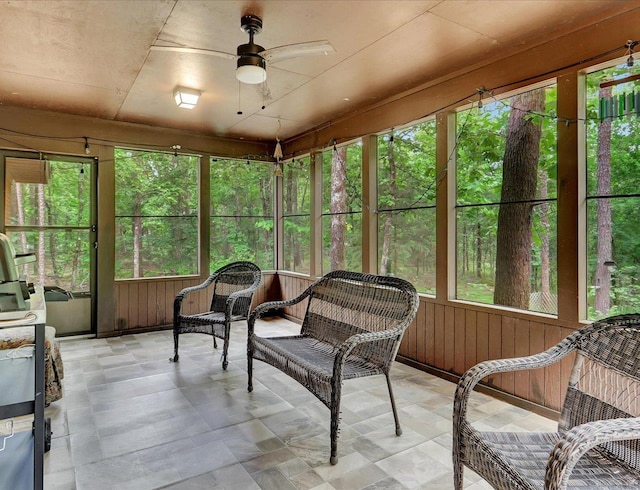 72 Pintuerero Way, Hot Springs Village, AR 71909 - sunroom featuring a ceiling fan and plenty of natural light