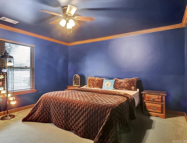 72 Pintuerero Way, Hot Springs Village, AR 71909 - carpeted bedroom featuring baseboards, ornamental molding, and a ceiling fan
