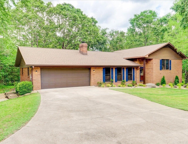 72 Pintuerero Way, Hot Springs Village, AR 71909 - view of front of property with brick siding, a garage, a chimney, and driveway
