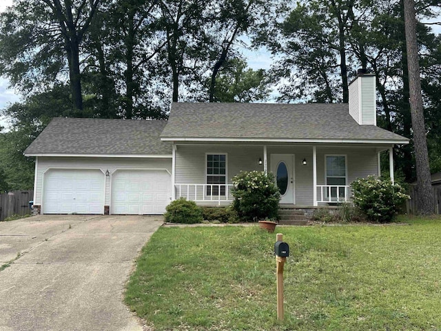 2608 Timbermist Cir, Benton, AR 72015 - view of front facade featuring a garage, covered porch, a chimney, and driveway