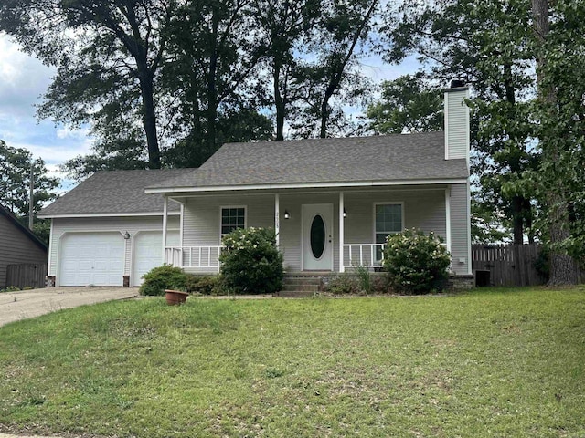 2608 Timbermist Cir, Benton, AR 72015 - view of front of property featuring a porch, an attached garage, a chimney, driveway, and a shingled roof