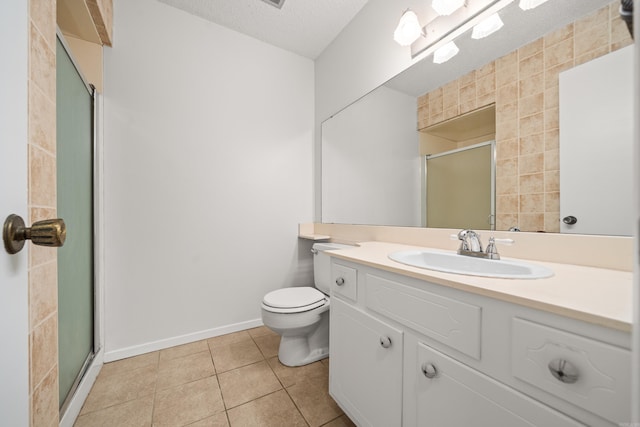 1121 Twin Pts Unit 1121C, Hot Springs, AR 71913 - full bath featuring a shower stall, toilet, tile patterned flooring, a textured ceiling, and vanity
