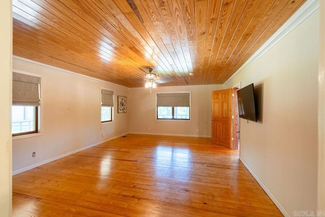 705 Industrial Park Rd, Heber Springs, AR 72543 - empty room with ornamental molding, wood ceiling, a ceiling fan, light wood-style flooring, and baseboards